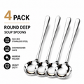 Monvera 4 Pack LARGE SUS 304 Stainless Steel Soup Spoons – Deep Round, Heavy Duty, Dishwasher Safe